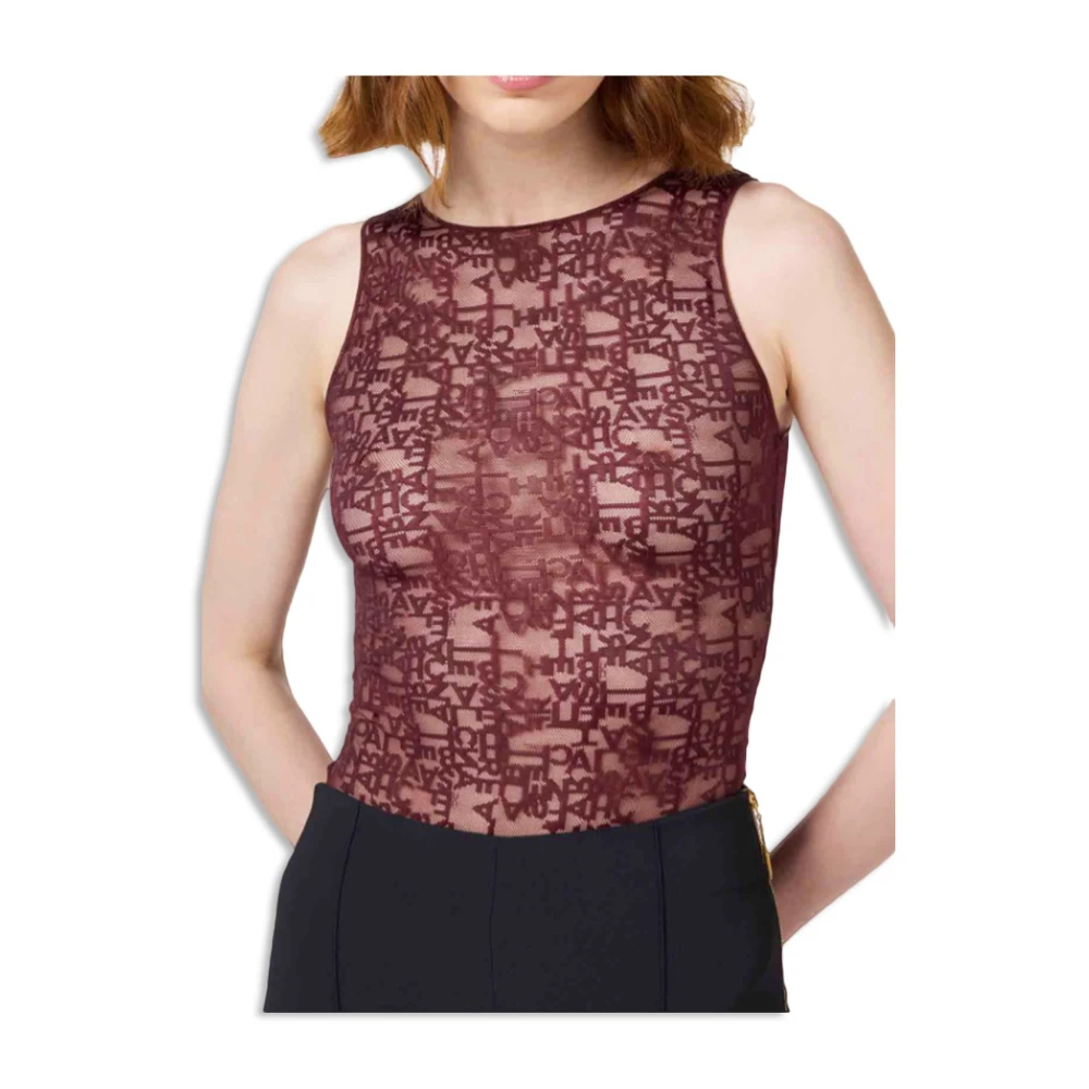 Elisabetta Franchi Rode Mouwloze Top met Logoprint Red Dames