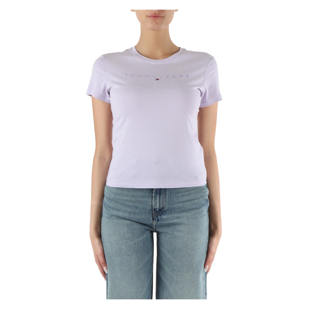 Tommy Jeans Geborduurd logo katoenen T-shirt Purple Dames