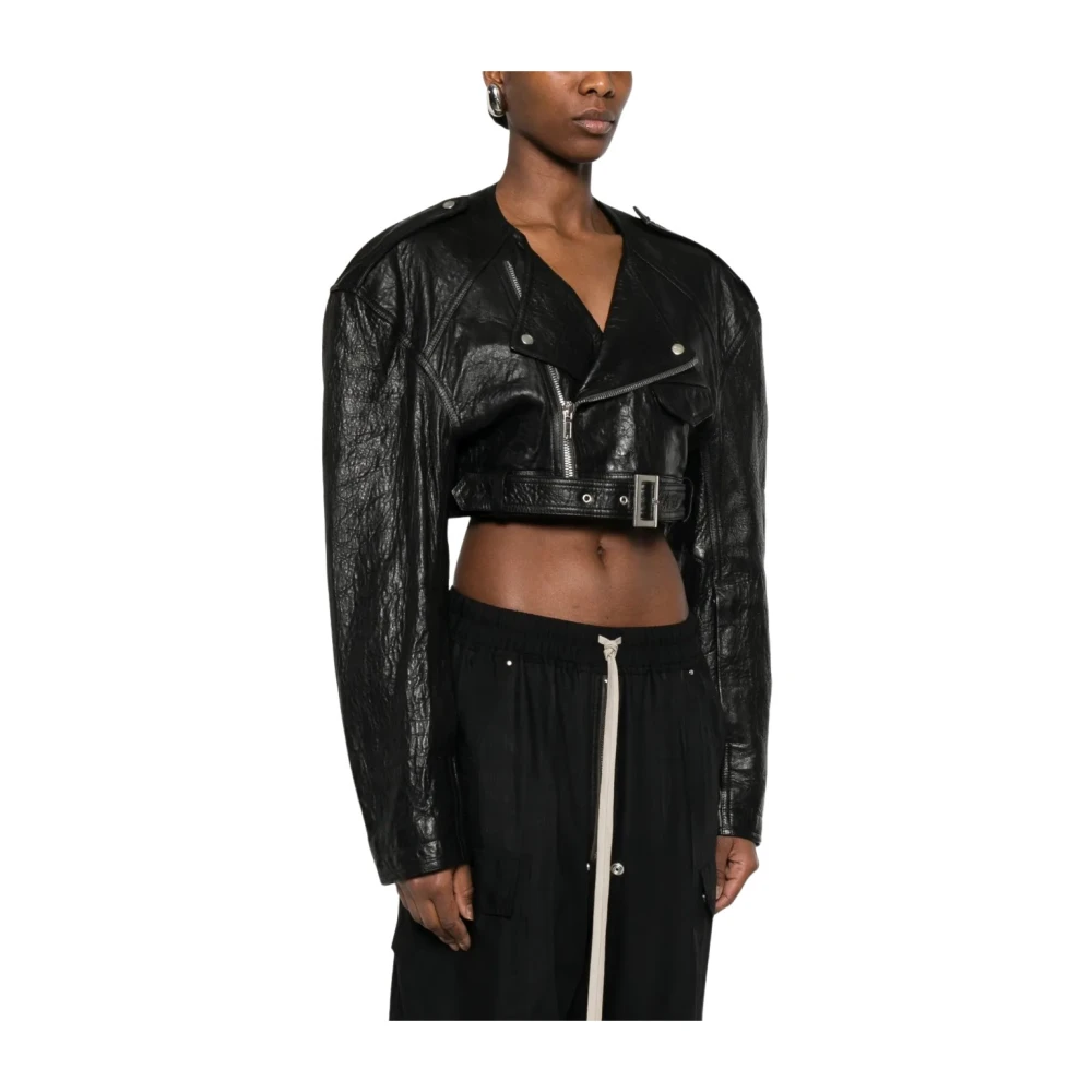 Rick Owens Black Cropped Leather Jacket - Female - Leather Jackets - S - Jackets