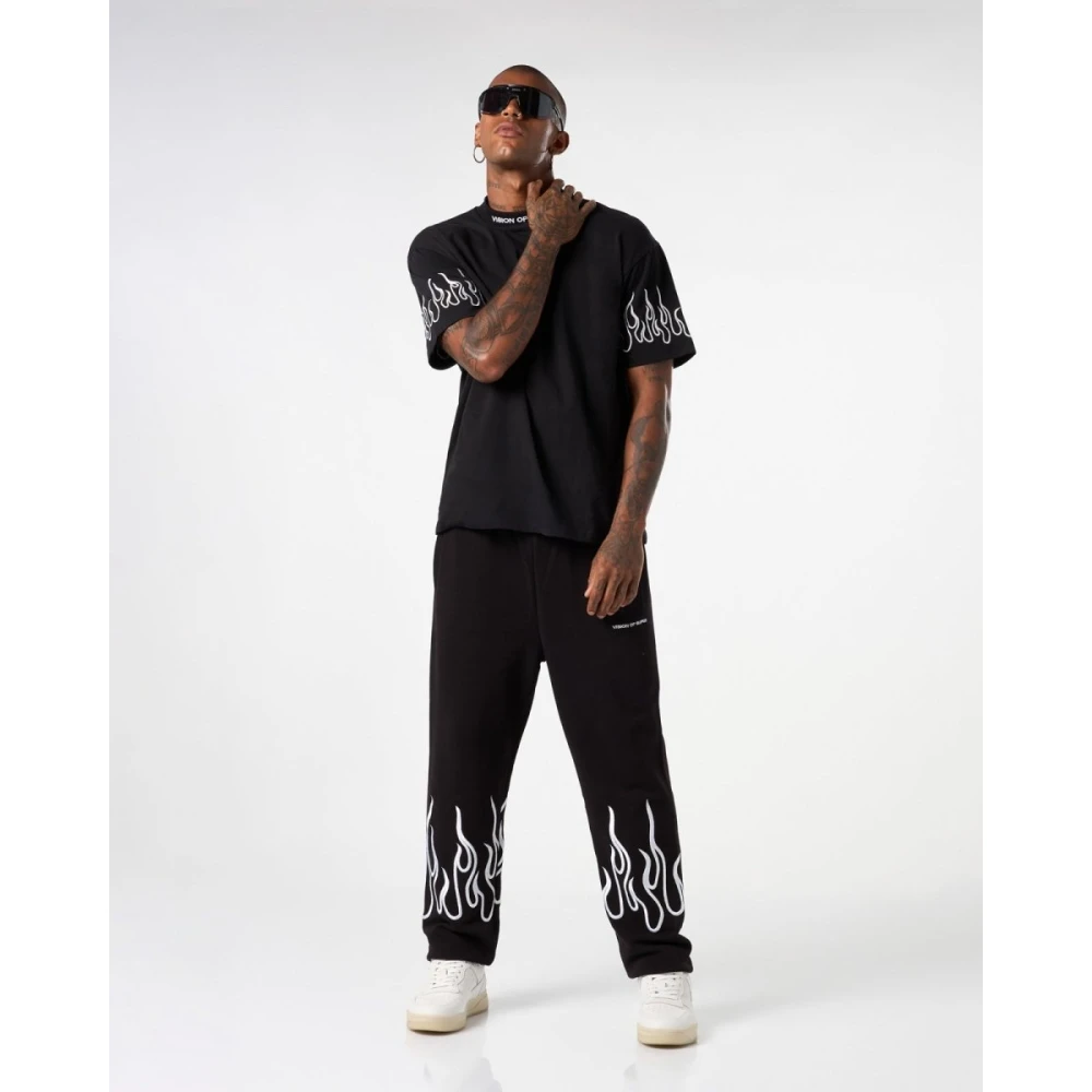 Vision OF Super Zwarte broek met witte geborduurde vlammen Black Heren