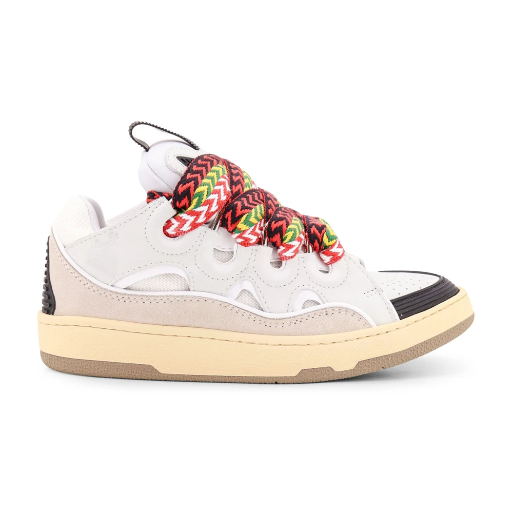 Lanvin Women's White Mesh Insert Leather Sneakers