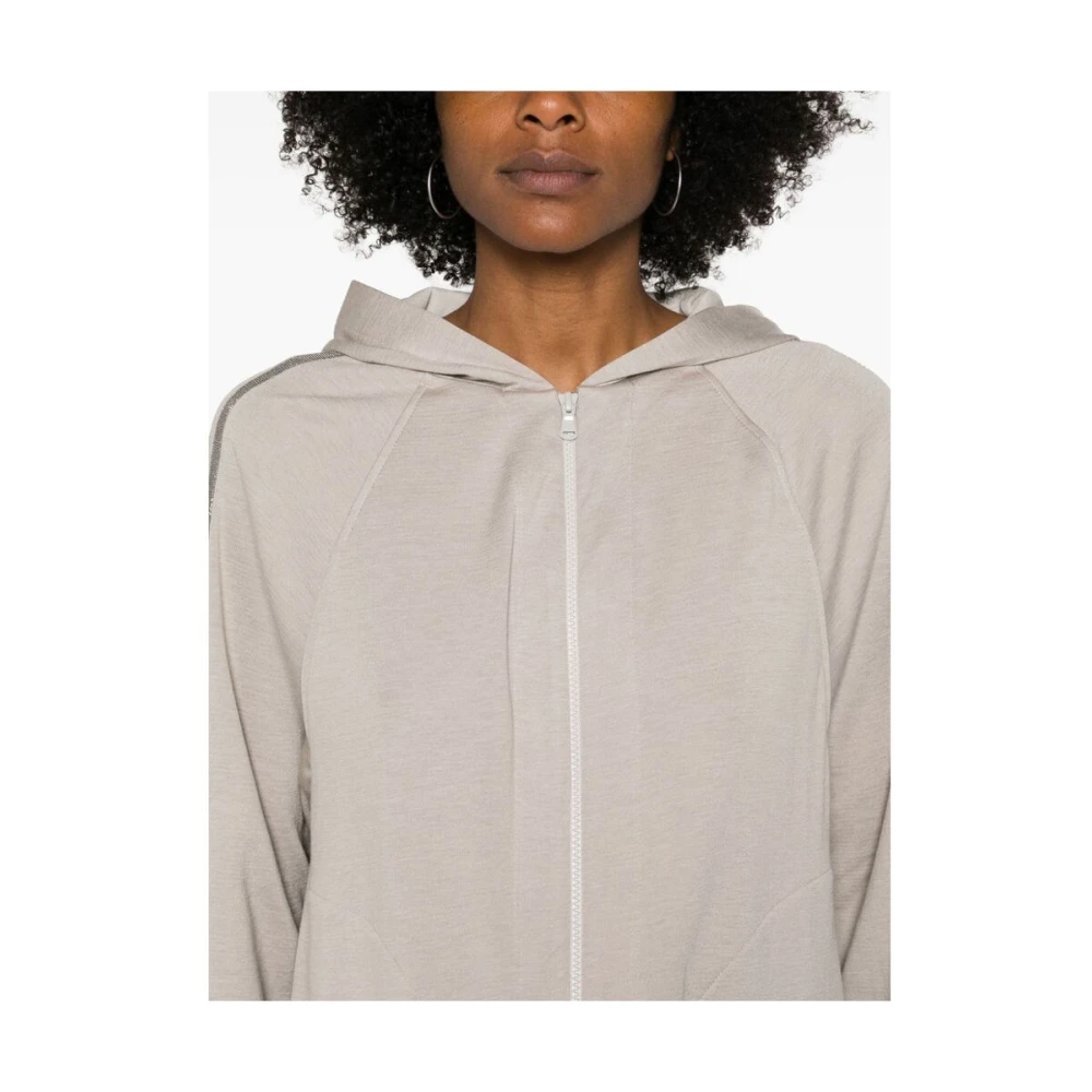 BRUNELLO CUCINELLI Lichtgewicht Jersey Hoodie met Monili Kettingdetail Gray Dames