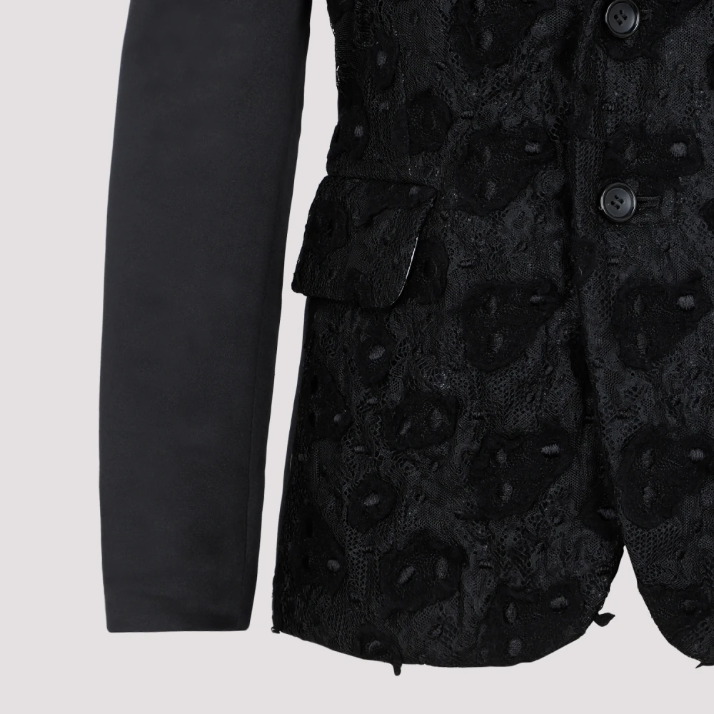 Comme des Garçons Zwart Wol Jacquard Jas Black Dames