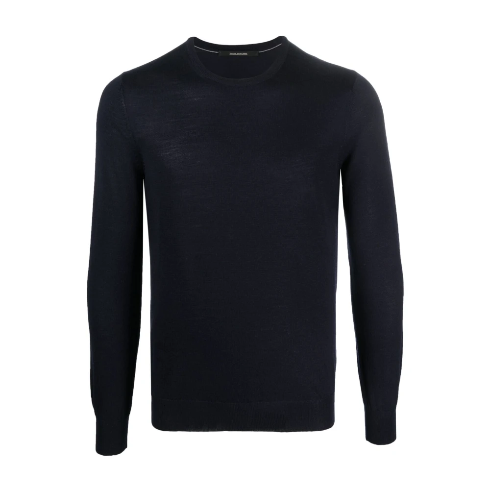 Tagliatore Donkerblauwe Wollen Pullover met Ronde Halslijn Blue Heren