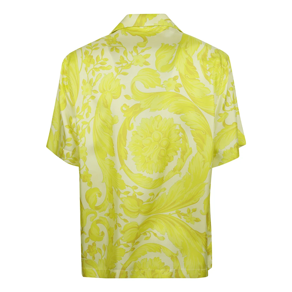 Versace Barocco Print Zijden Twill Overhemd Yellow Heren