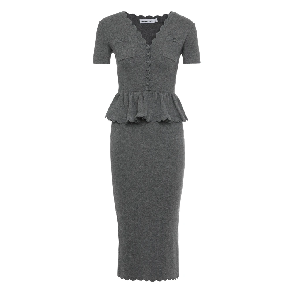 Self Portrait Women's Gray Knit Midi Dress