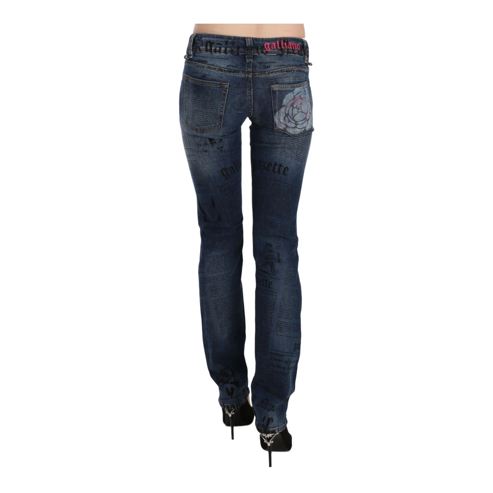 John Galliano Blauwe Krant Print Skinny Denim Broek Blue Dames