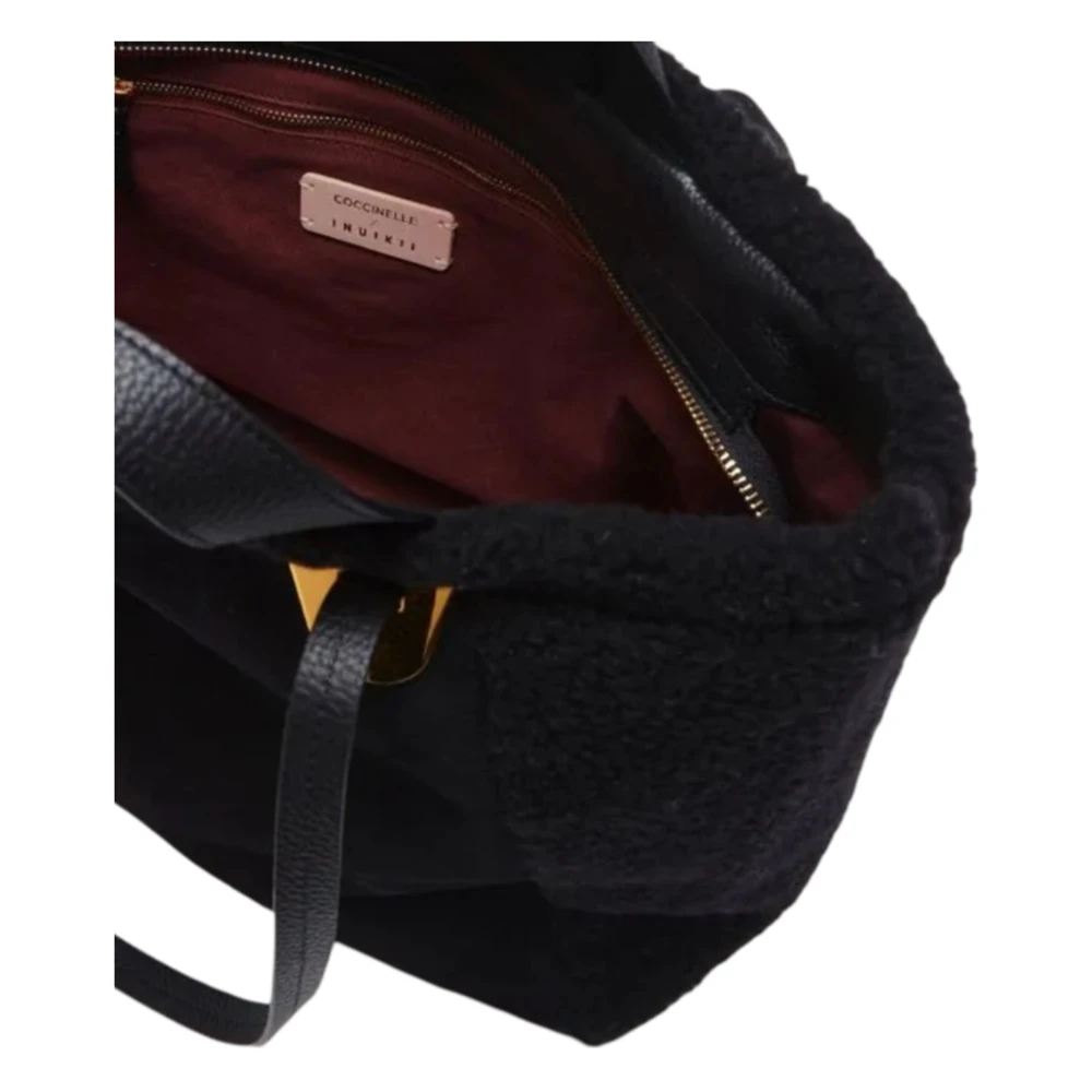 Coccinelle Leren handtas met Shearling-inzetstukken Black Dames