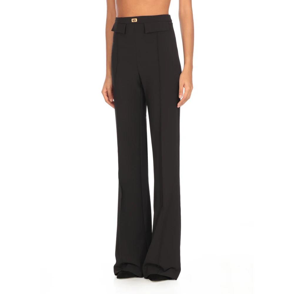 Elisabetta Franchi Zwarte Crêpe Broek met Zijrits Black Dames