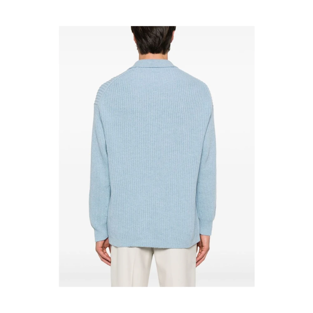 Emporio Armani Lichtblauwe Ribgebreide Polo Sweater Blue Heren