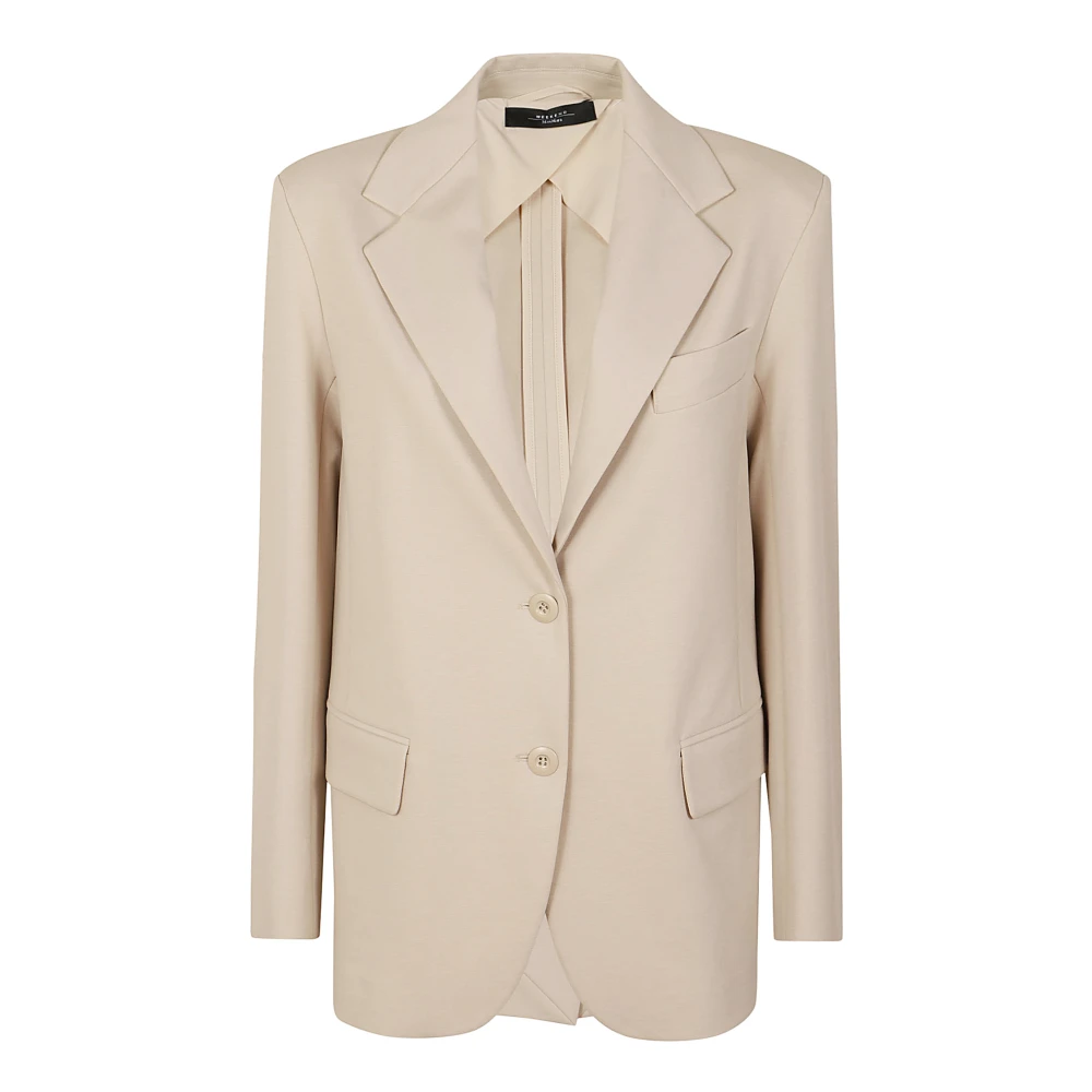 Max Mara Weekend Zand Jersey Gevoerd Blazer met Knopen Beige Dames