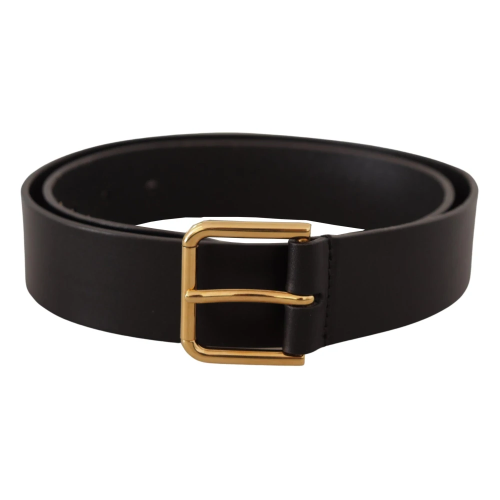 Dolce & Gabbana Men's Black/Gold Elegant Leather Belt With -Tone Buckle