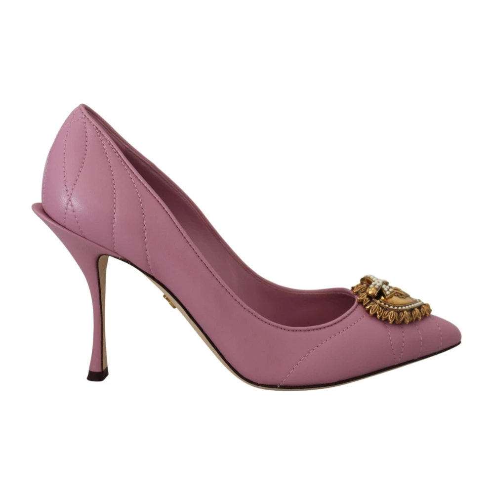 Dolce & Gabbana Pink Leather Heart Devotion Heels Pumps Shoes Pink Dames