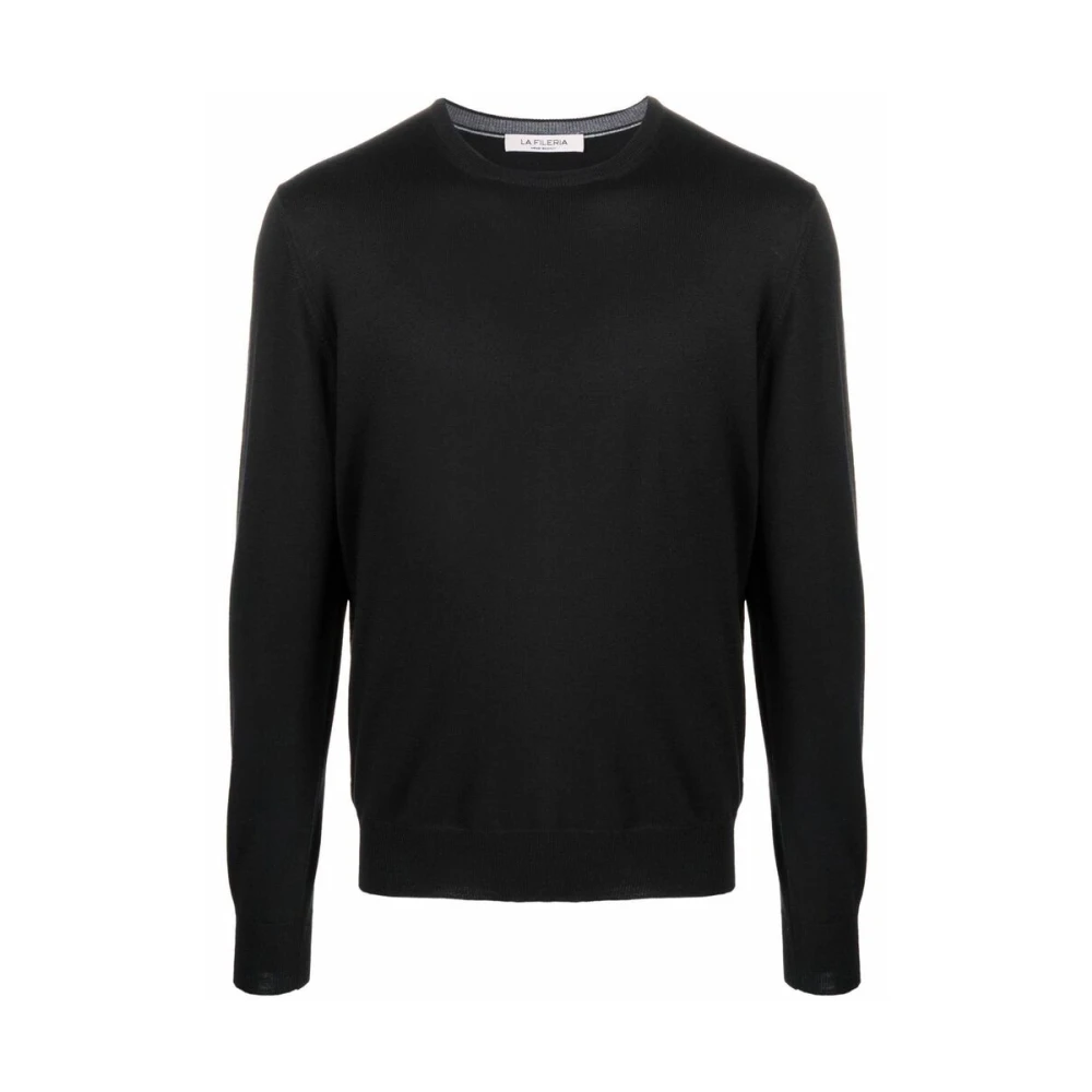 La Fileria Zwarte Wol Ronde Hals Trui Black Heren
