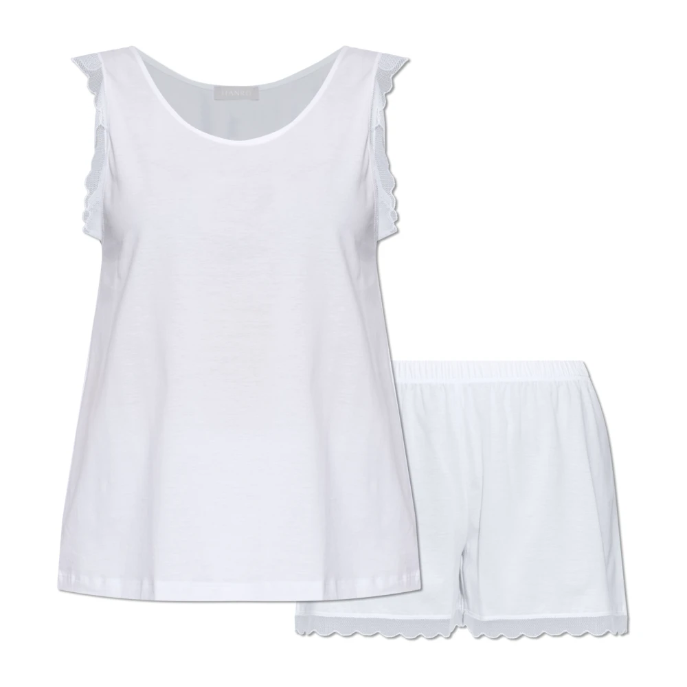 Hanro Vrouw Wit Nachtkleding Dames, M, Katoen, Inaya Mouwloze Korte Pyjama