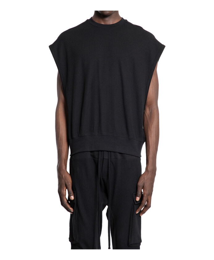 black-honeycomb-knit-sleeveless-vest