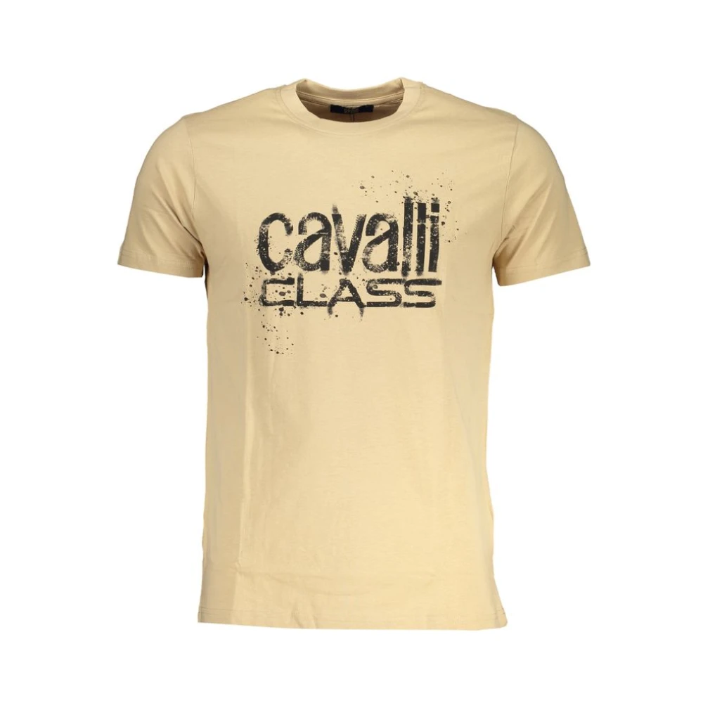 Cavalli Class Print Logo Ronde Hals T-shirt Beige Heren