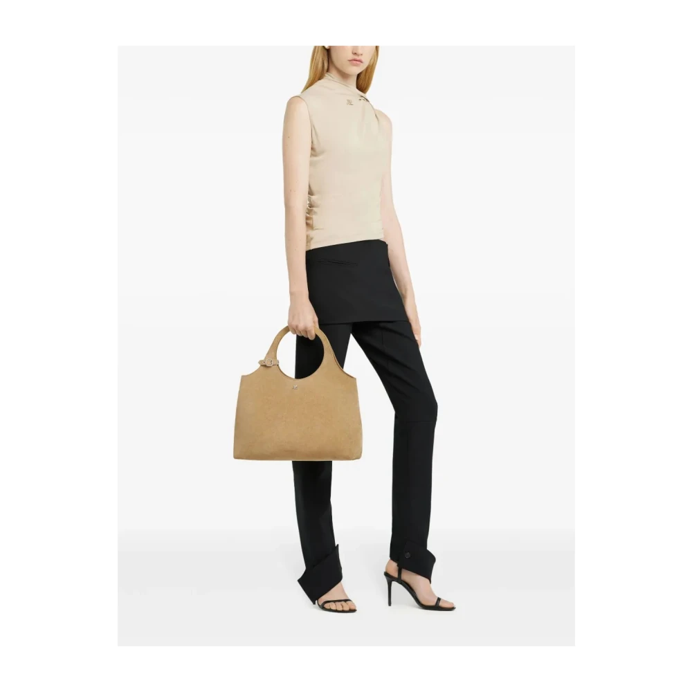 Courrèges Suede Clutch Tas in Fawn Beige Dames