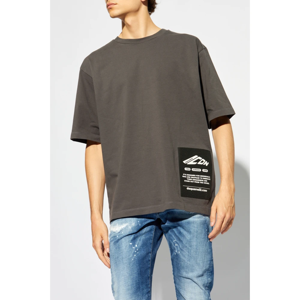 Dsquared2 T-shirt met logo patch Gray Heren