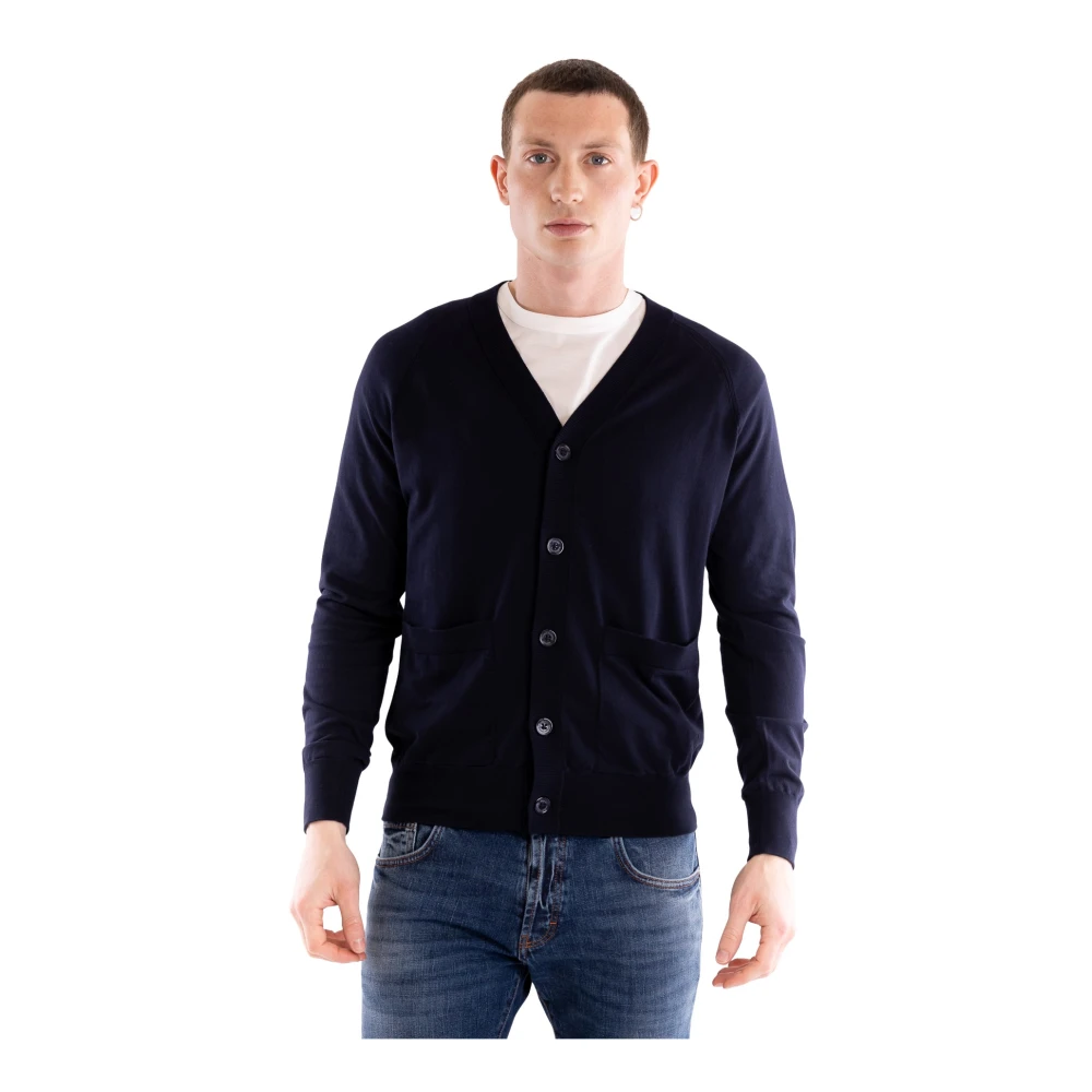 Paolo Pecora Men's Blue Cotton Cardigan - Cardigans - M - Knitwear