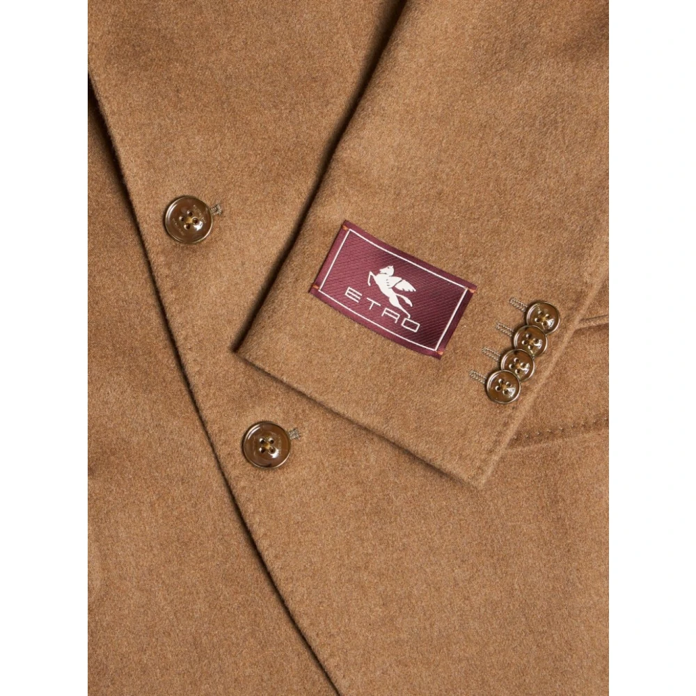 ETRO Kameelbruine Cashmere Jas met Logo Brown Heren