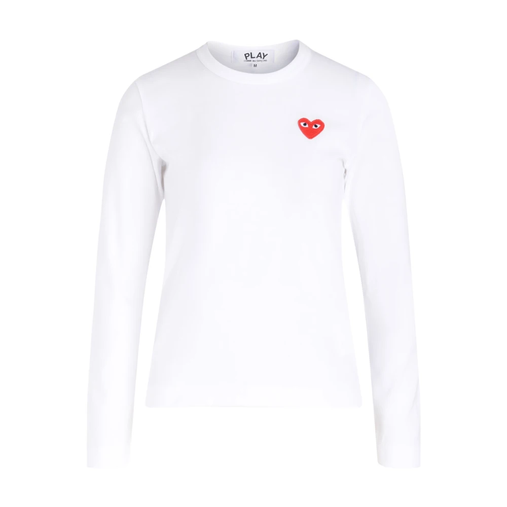 Comme des Garçons Play Dames witte T-shirt met lange mouwen en rood hart White Dames