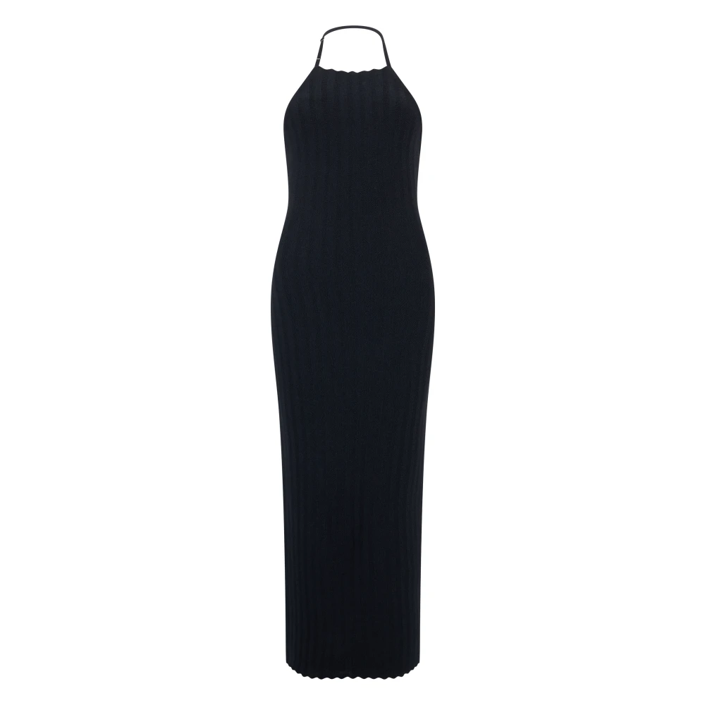 Jacquemus Blue Knitted Dresses, Female, 2XS, Elegant Long Black Dress With Heart Neckline