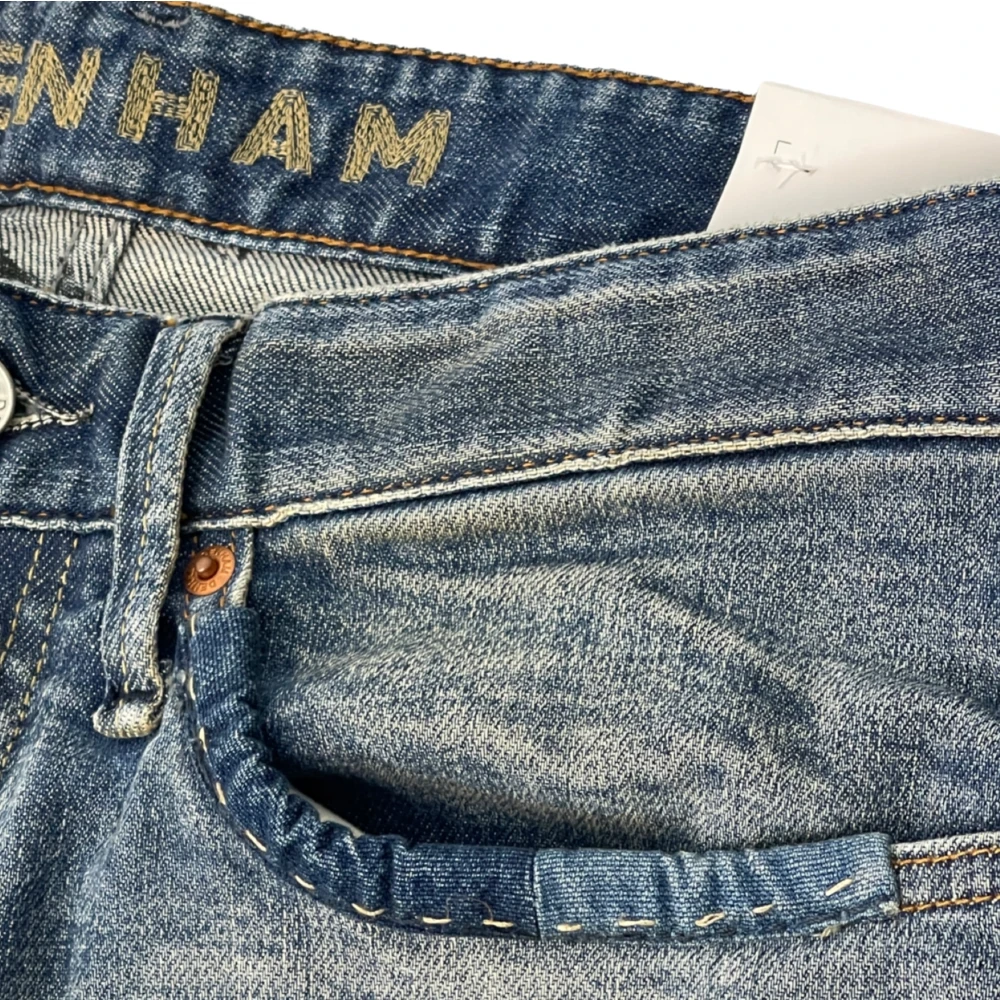 Denham Destroyed Straight Fit Donkerblauwe Jeans met Knoopsluiting Blue Heren