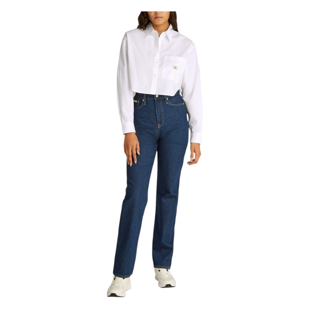 Calvin Klein Jeans Lange mouwen katoenen damesoverhemd White Dames