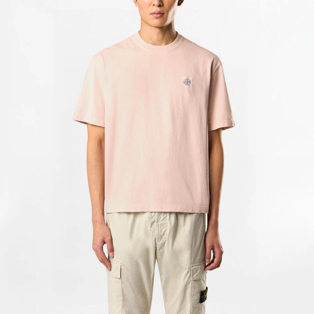 Stone Island Gekamd Katoenen Jersey Korte Mouw T-shirt Pink Heren