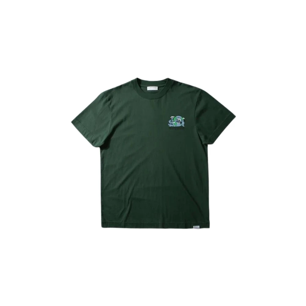 Edmmond Studios Groen T-shirt met korte mouwen van biologisch katoen met illustratie aan de voor- en achterkant Green Heren