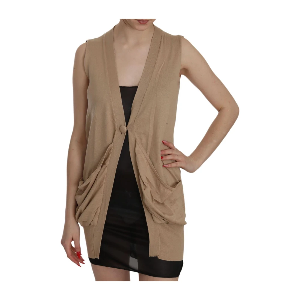 Pink Memories Bruine Gedrapeerde Gebreide Vest Brown Dames