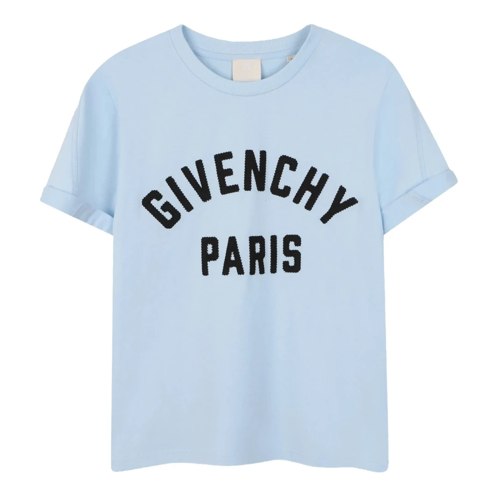 Givenchy Men's Blue Crew Neck T-Shirt With Paris Grosgrain Patch