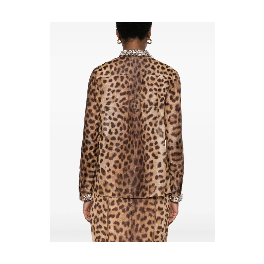Zimmermann Luipaardprint Linnen-Zijden Bodysuit Brown Dames