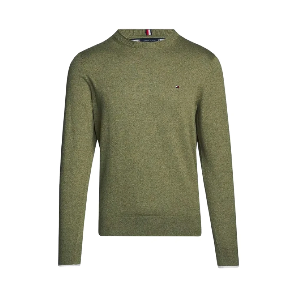 Tommy Hilfiger Men's Green Lightweight Jumper Mouliné Cotton - Round-Neck Knitwear - Xl - Knitwear