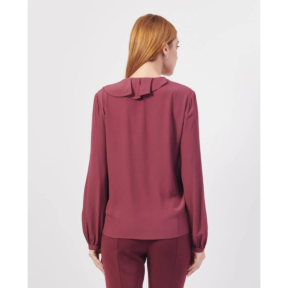 PATRIZIA PEPE Bordeaux Crepe Blouse met Rouches Red Dames