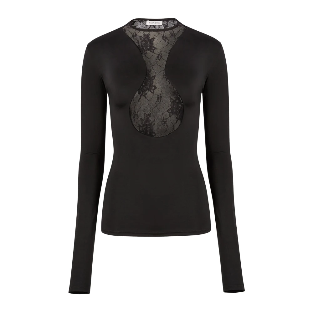Nina Ricci Zwarte Kant Inzet Top Black Dames