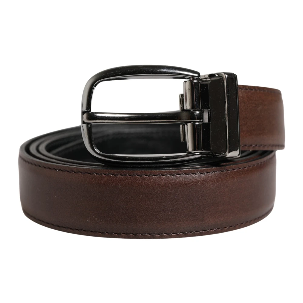 Dolce & Gabbana Mannelijk Bruin Accessoires Heren, One Size, Leer, Klassieke Leren Riem Met Metalen Gesp
