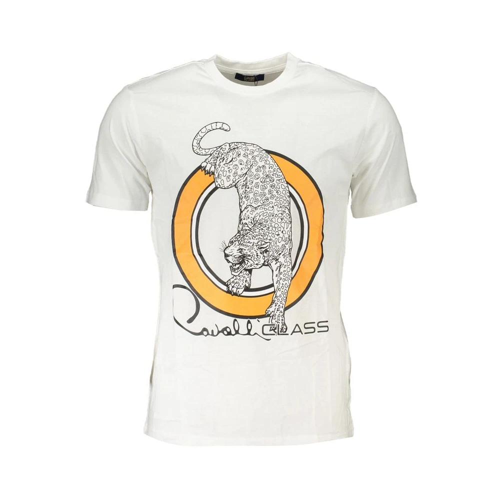 Cavalli Class Wit Katoenen T-Shirt met Print Logo White Heren