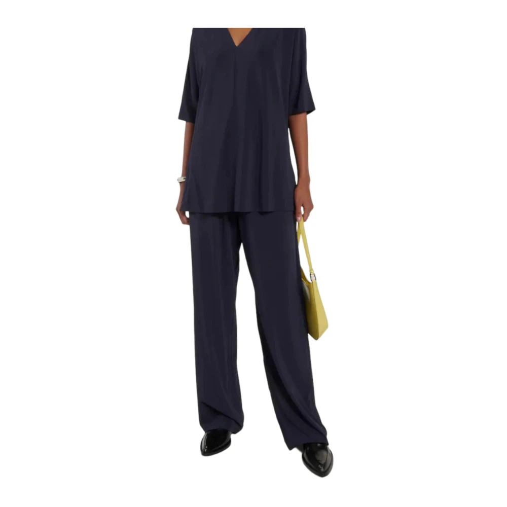 Max Mara Wijde Viscose Crêpe Broek Blue Dames