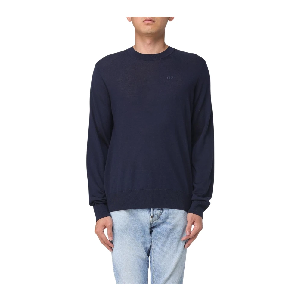 Dsquared2 Men's Blue Round-Neck Knitwear, L, Crew Neck Knit Jumper