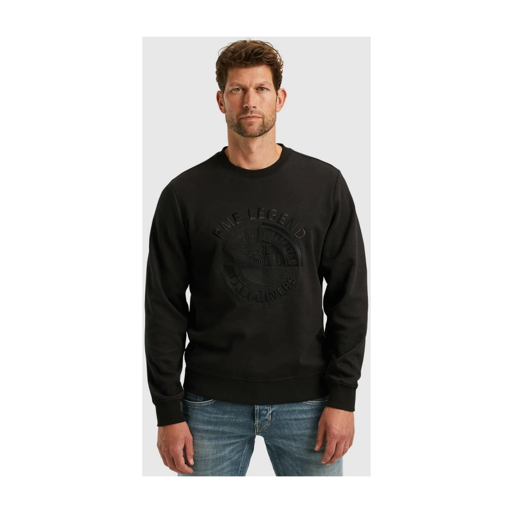 PME Legend Crewneck Pique Double Face Sweatshirt Black Heren