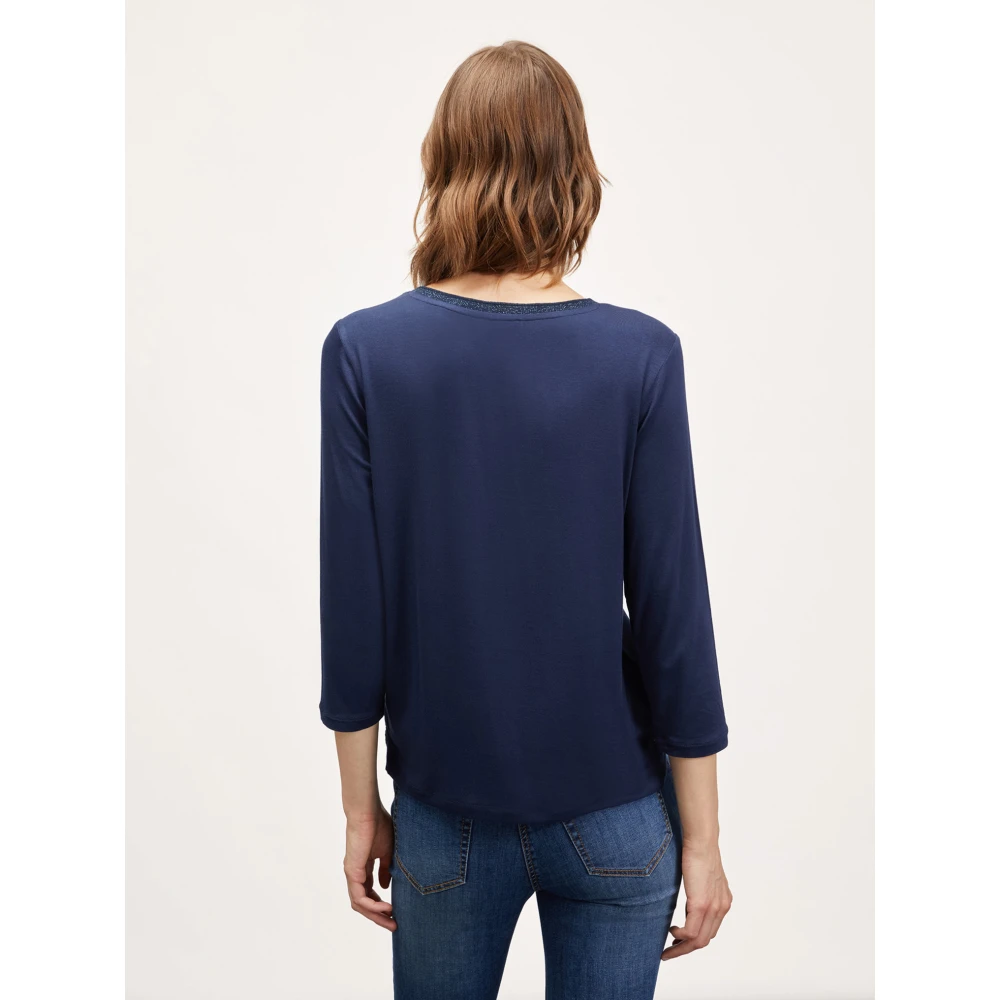 Motivi Basis T-shirt gemaakt van twee materialen Blue Dames