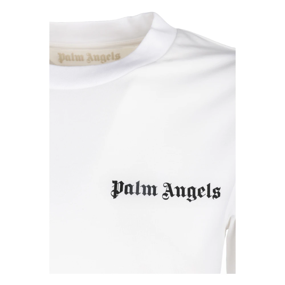 Palm Angels Wit longsleeve T-shirt Slim Fit Alle temperaturen 90% katoen 10% elastaan White Dames