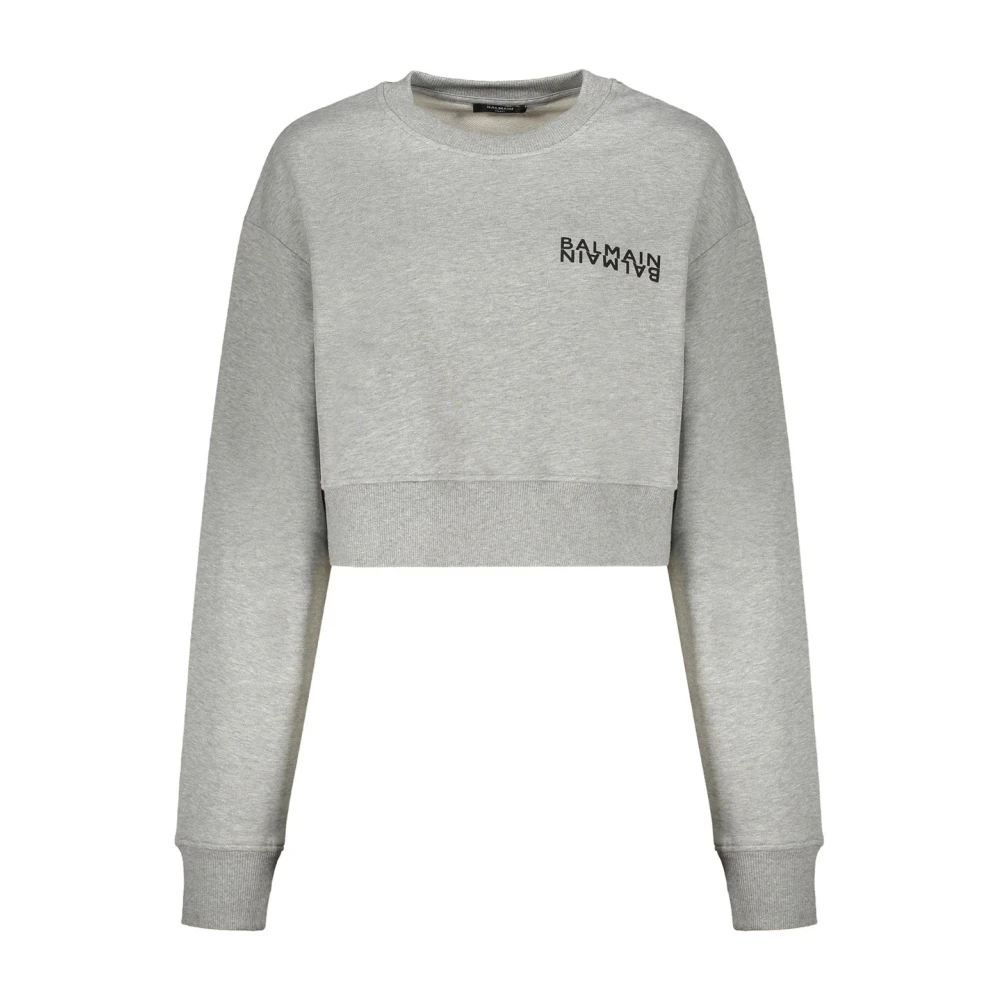 Balmain Women's Gray Cropped Logo Sweatshirt