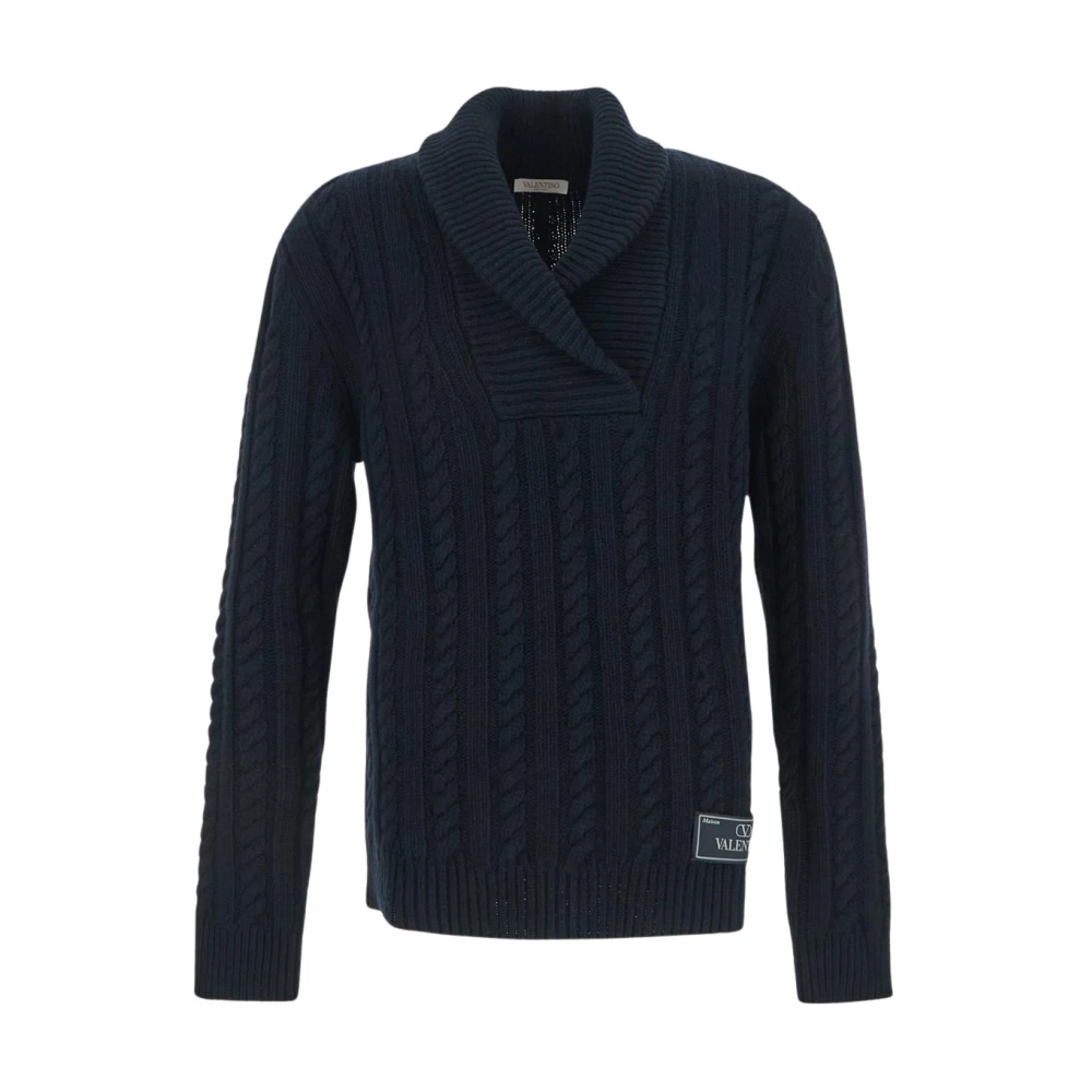 Valentino Gevlochten Brei Cross-Over Sweater Blue Heren