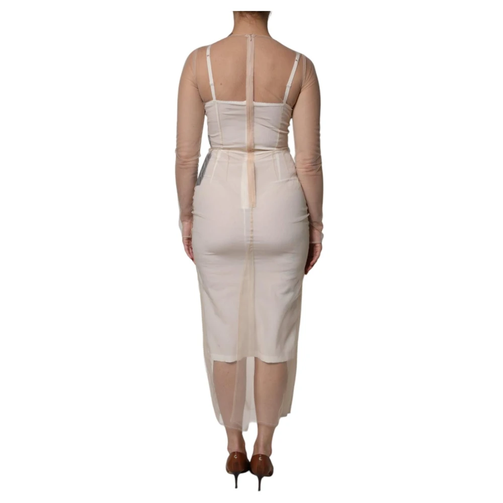 Dolce & Gabbana Doorschijnende Tule Bustier Midi Jurk White Dames