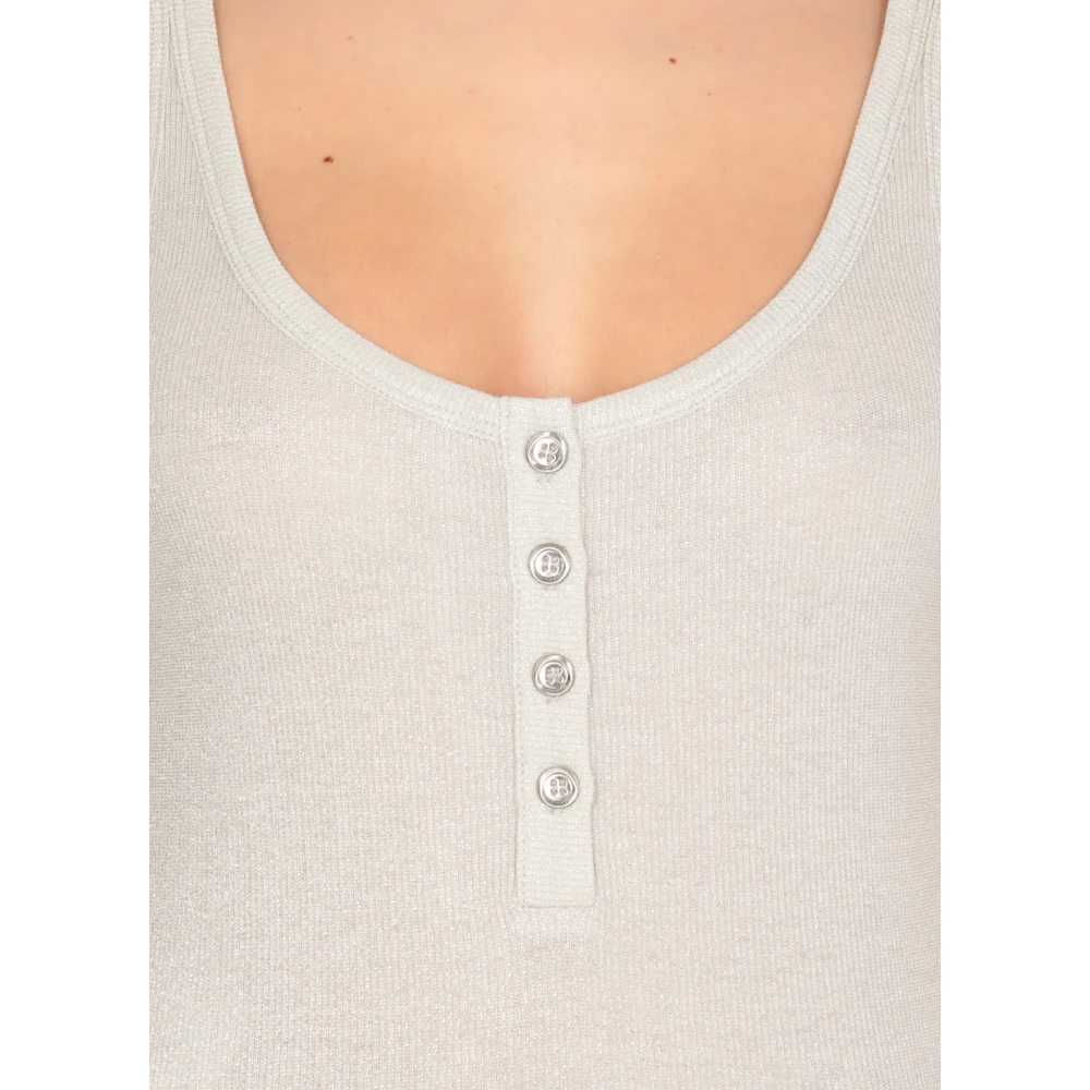 pinko Geribbelde Grijze Top met Lurex Details Gray Dames