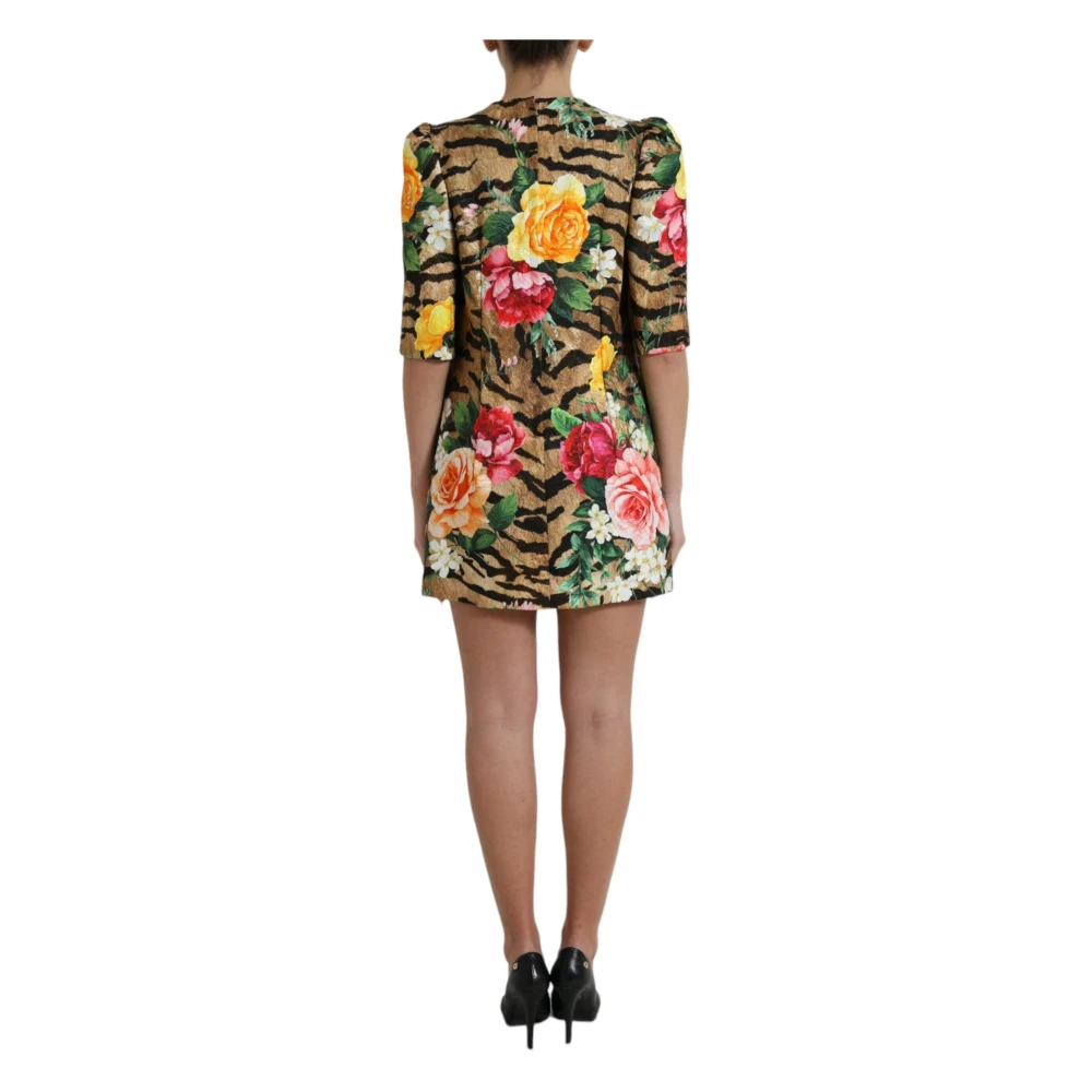 Dolce & Gabbana Multicolor Tijger Bloemen Shift Mini Jurk Multicolor Dames