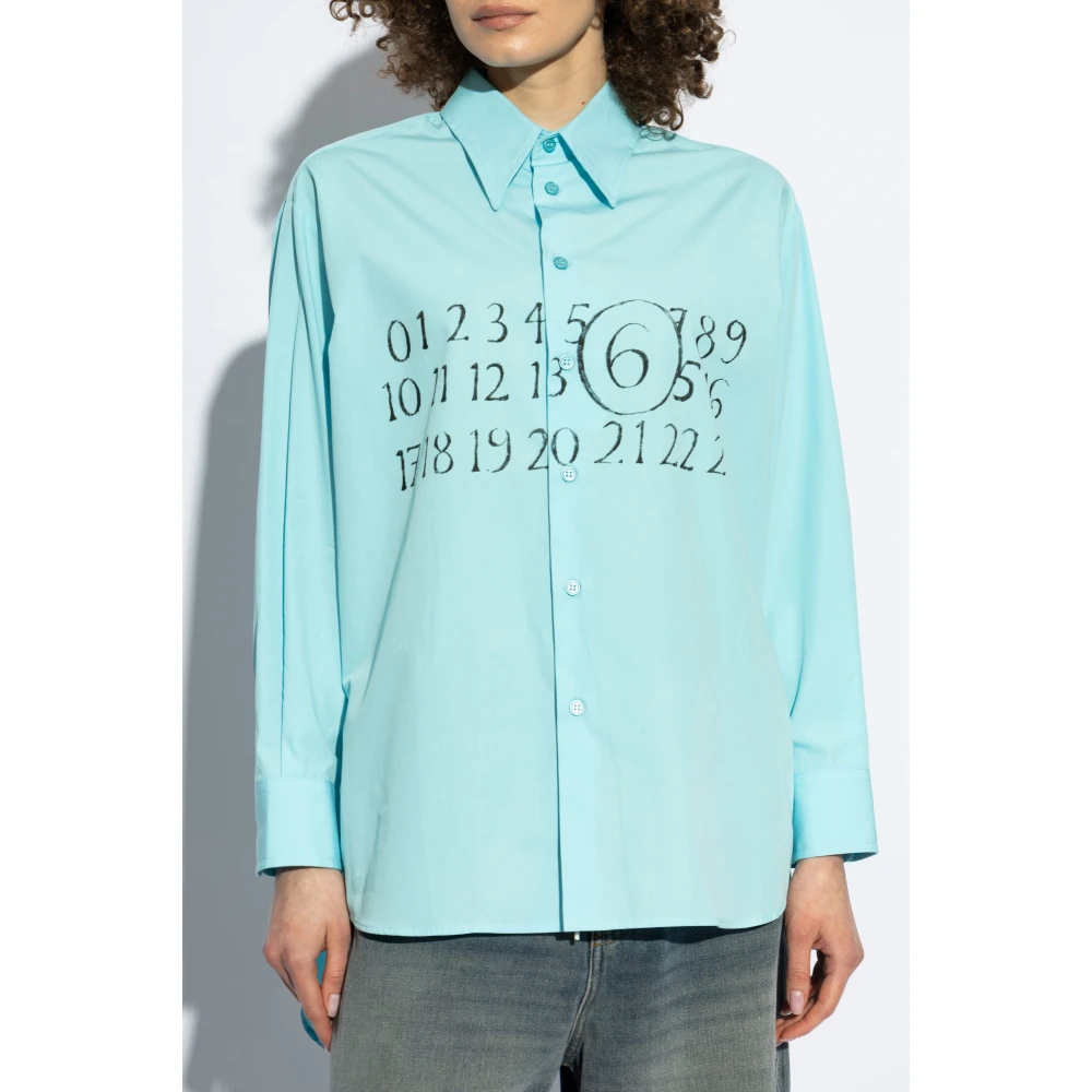 MM6 Maison Margiela Overhemd met bedrukt logo Blue Dames